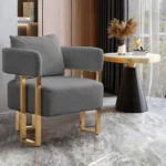 TS Modern decorative chair, living room side chair with gold metal legs, no wheels, suitable for dressing area, reception room, office,Teddy fleece upholstered metal foot sofas 2PCS Grey - Image 9