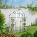 Mini Walk-in Greenhouse with PVC Cover, 4-Shelf Indoor Outdoor Plant Gardening Green House for Garden Backyard, 56" x 29" x 77", Transparent - Image 14