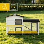 62" White Rabbit Hutch, Wooden Bunny Hutch, Guinea Pig Cage, Small Animal Enclosure with Run Area, Removable Tray, Asphalt Roof, Lockable Doors and Ramp - Image 7