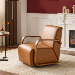 Vintage Brown Swivel Accent Chair – Luxe Faux Leather, Solid Wood Armrests, Ergonomic Comfort – Perfect for Living Room, Reading Nook,Small Single Sofa for Bedroom, Office, Apartment (Brown) - Image 5