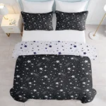 3 Piece Sparkle Black Meteor Shower Printed Duvet Cover Set Twin Size for Home Bedroom Decor - Image 3