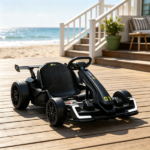 Black 24V Kids Go Kart – 7.5 MPH with Slow Start, Adjustable Seat for Lawn Play