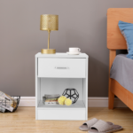 1-Drawer Bedside Table with Open Storage Space 2pcs Particleboard with Textured Melamine Surface Storage Cabinet 15.75*11.81*19.69in White - Image 21