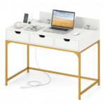 43.5" Home Office Desk with Built-in Charging Station & 3 Drawers Hidden Compartment - Image 5
