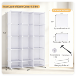 3-Cube White Modular Kids Closet, PP & Metal Storage Organizer with Hanging Rods, Tool-Free Assembly Baby Wardrobe for Clothes Toys Books - Image 8