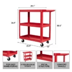 3-Tier Rolling Tool Cart Utility Cart on Wheels, 450 lb Heavy Duty Rolling Tool Cart for Warehouse, Garage, Red (Shipment from Walmart) - Image 2