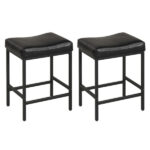 Set of 2 Black Backless Bar Stools, Ergonomic Saddle Seat with 3.5" Thick Cushion & Built-in Footrests