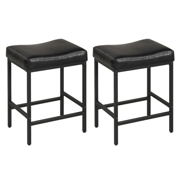 06573124_1 Set of 2 Black Backless Bar Stools, Ergonomic Saddle Seat with 3.5" Thick Cushion & Built-in Footrests - Image 1