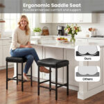 Set of 2 Black Backless Bar Stools, Ergonomic Saddle Seat with 3.5" Thick Cushion & Built-in Footrests - Image 3