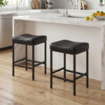 Set of 2 Black Backless Bar Stools, Ergonomic Saddle Seat with 3.5" Thick Cushion & Built-in Footrests - Image 4