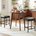 Set of 2 Black Backless Bar Stools, Ergonomic Saddle Seat with 3.5" Thick Cushion & Built-in Footrests - Image 5