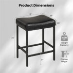 Set of 2 Black Backless Bar Stools, Ergonomic Saddle Seat with 3.5" Thick Cushion & Built-in Footrests - Image 6