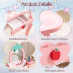 White MDF spray-painted 1-drawer 2-desktop storage box children's dressing table set with Apple print - Image 5