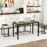 4-Piece Dining Table Set with Bench & 2 Stools, Space-Saving Nested Design, Oak - Image 6
