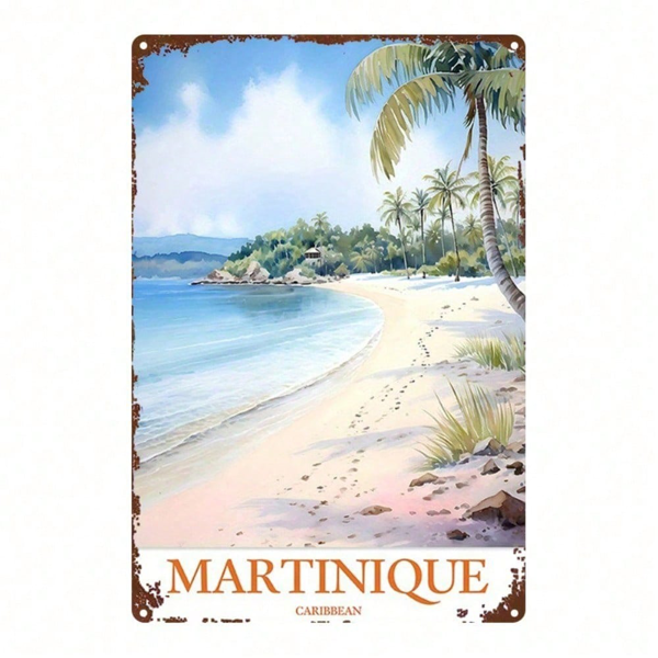 CIFbuy 1pc 8x12 Inch Martinique Tropical Beach Metal Sign, Vintage Retro Tin Plaque Wall Art, 2D Flat Printed Square Iron Decor For Hom TikTok, TikTok, n Plaque Self-pickup Logiopics