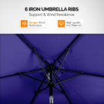9ft Patio Umbrella, Outdoor Market Umbrella with Push Button Tilt, Crank Handle, 6 Sturdy Iron Ribs, UPF 50+ Waterproof Polyester Canopy, KD Design for Garden, Deck, Backyard, Poolside, Navy Blue - Image 18