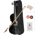 New 4/4 Acoustic Violin Case Bow Rosin Black - Image 2