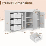 White Buffet Sideboard Cabinet, 3 Drawers & 3 Shutter Door Cabinets, Abundant Storage Space - Image 5