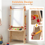 4-in-1 Kids Art Easel with Marble Run, Adjustable Height Double-Sided Drawing Easel with Paper Roll & Storage - Image 7