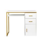 White particleboard and iron pipe, 97*35*78cm, 2 drawers and 1 door, computer desk, suitable for multiple scenarios - Image 3