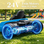 Blue 24V Electric Go-Kart for Kids with Dual 150W Motors Adjustable Seat 11.2mph High Speed Slow Start Safety 5-Point Harness - Image 8