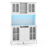 73 Inch White Kitchen Pantry Cabinet with Customizable LED Lights & Built-in Charging Station (USB/Type-C/AC Outlets) - Image 5
