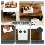 2-Tier Modern Geometric Coffee Table Engineered Wood Low Center Table with Storage Shelf, Waterproof Surface Cross Base Accent Table for Living Room Tea Game Work - Brown & White - Image 9