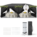 10'x20' Instant Pop Up Canopy Tent Black, 6 Panels 2 Doors 4 Mesh Windows, 28/22mm Powder Coated Steel Frame, 10x20mm Crossbar, 210D Oxford Folding Outdoor Tent with Carry Bag No Sandbags - Image 3