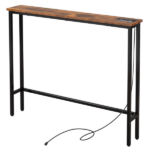 Same Code 75403889 39.4" Narrow Console Sofa Table with Power Outlets and USB Ports, Skinny Couch Table with Metal Frame and Charge Station with 4.9ft Extension Cord, Rustic Brown - Image 2