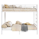 White Twin Bunk Bed Square Tube High Guardrail Side Ladder Opening Iron Bed - Image 5