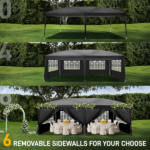 10'x20' Instant Pop Up Canopy Tent Black, 6 Panels 2 Doors 4 Mesh Windows, 28/22mm Powder Coated Steel Frame, 10x20mm Crossbar, 210D Oxford Folding Outdoor Tent with Carry Bag No Sandbags - Image 36