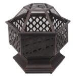 22" Hexagonal Shaped Iron Brazier Wood Burning Fire Pit Decoration for Backyard Poolside - Image 32