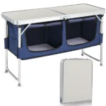 4FT Portable Folding Camping Table with Storage, Aluminum Outdoor Cooking Station with 2 Adjustable Legs, Blue - Image 5