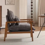 Cloud Shaped Indoor Leisure Chair with Solid Wood Armrest & Solid Wood Frame, Chenille Fabric Accent Chair with Lumbar Pillow, Single Sofa Chair Dark Grey - Image 25