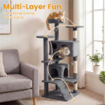 52" Tall Cat Tree Tower with Perches & Condos, Multi-Cat Playground with Scratching Posts (Light Gray) - Image 7