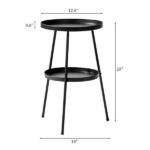 Patio Small Side Table, Round 2 Tier End Table, Metal Round Coffee Table for Indoor Outdoor, Black - Image 2