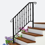 [Same Code 16547875 16547875]Matte Black Outdoor 3 Level Iron Handrail - Image 2