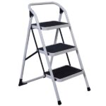 Home Use 3-Step Short Handrail Iron Ladder Black & White - Image 2