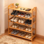26.38*9.68*37.4in 5-Tier Portable Bamboo Shoe Rack, Natural Wood Color - Image 2