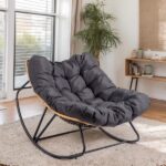 Replace 58406521 Outdoor Rocking Chair, Oversized Patio Papasan Rocker, Comfy Reading Lounge Chair Egg Chair for Indoor Use, Patio, Porch, Garden, Dark Gray - Image 12