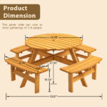 8-Person Outdoor Circular Wooden Picnic Table with 4 Built-in Benches for Patio Backyard Garden, Natural - Image 2