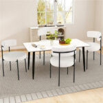 2 PCS White Sherpa Upholstered Dining Chair, Ergonomic Curved Backrest & Wide Round Seat - Image 10