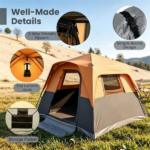 Orange Light-Blocking Outdoor Cabin Tent, Large 9x9ft Interior Windproof Rainfly Tent with Carry Bag Ground Stakes Ropes for Family Group Camping - Image 5