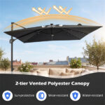 10x10 Ft Gray Solar LED Cantilever Patio Umbrella 360° Rotation Offset Hanging Umbrella with Lights - Image 7