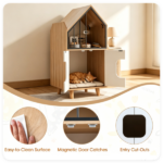Natural & White Hidden Cat Litter Box Furniture, Elevated Cat Lounge Top Enclosed Cat Washroom Cabinet with Raised Legs for Living Room Bedroom Apartment - Image 9