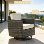 Cream White PE Wicker Outdoor Swivel Rocker – 360° Patio Glider Chair for Porch, Backyard, Deck - Image 6