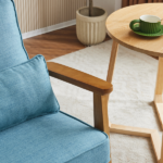 Mid-Century Oak Accent Chair - Linen-Cotton Navy Blue Upholstered Single Lounge Chair, Indoor Armchair with Sturdy Wood Frame (330LBS Weight Capacity) - Image 21