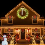 60in Pre-lit Christmas Wreath, Lighted Artificial Xmas Wreath with 220 Warm White Lights and 600 PVC Tips and DIY Ornaments, for Front Door Gate Wall Xmas Party Decorations, Light Green & Golden - Image 7