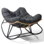 Replace 58406521 Outdoor Rocking Chair, Oversized Patio Papasan Rocker, Comfy Reading Lounge Chair Egg Chair for Indoor Use, Patio, Porch, Garden, Dark Gray - Image 2