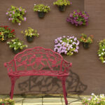 Outdoor Cast Aluminum Patio Bench, Porch Bench Chair with Curved Legs Rose Pattern, Red - Image 6